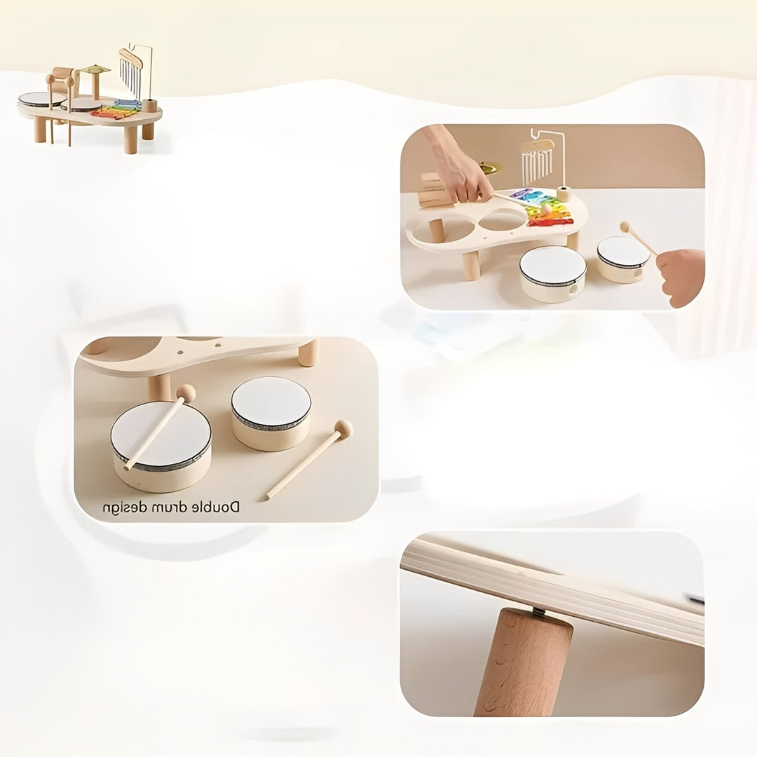 Childrens Wooden Drum Kit Montessori Style Developmental Toy
