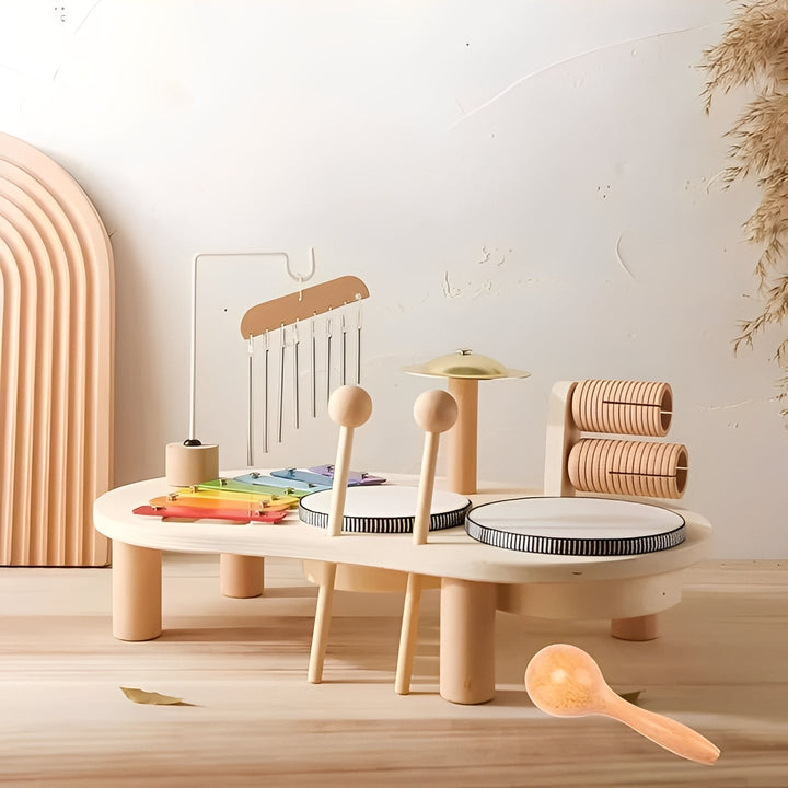Childrens Wooden Drum Kit Montessori Style Developmental Toy