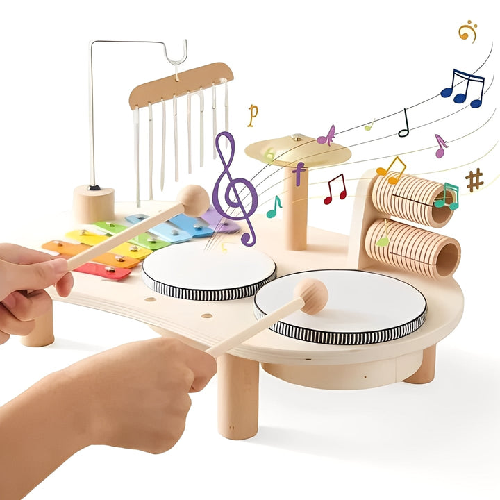 Childrens Wooden Drum Kit Montessori Style Developmental Toy