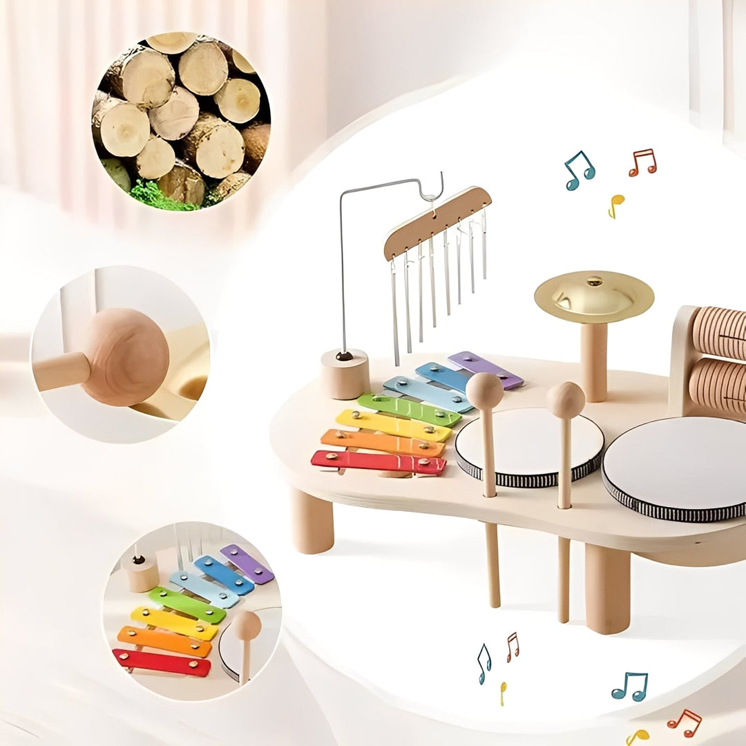 Childrens Wooden Drum Kit Montessori Style Developmental Toy