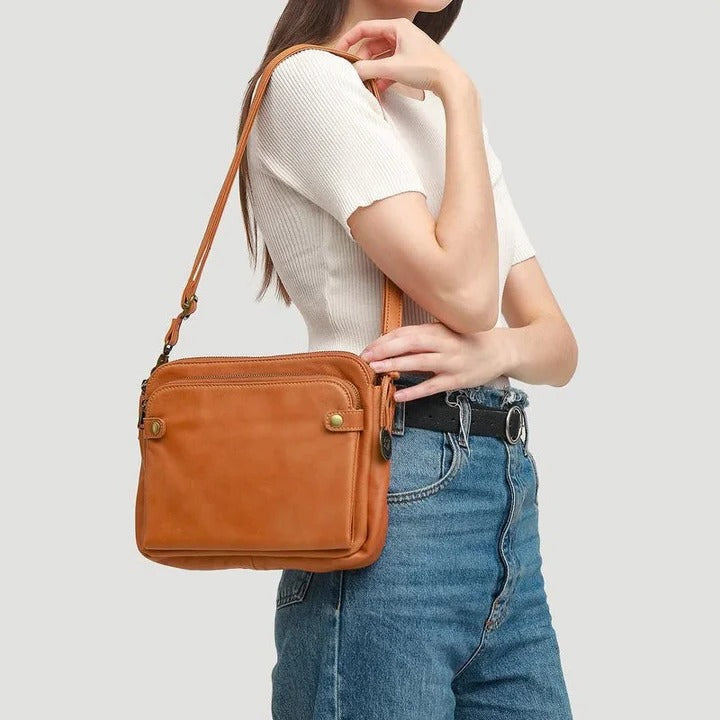 Womens Leather Crossbody Shoulder Bag Three-Layer Design