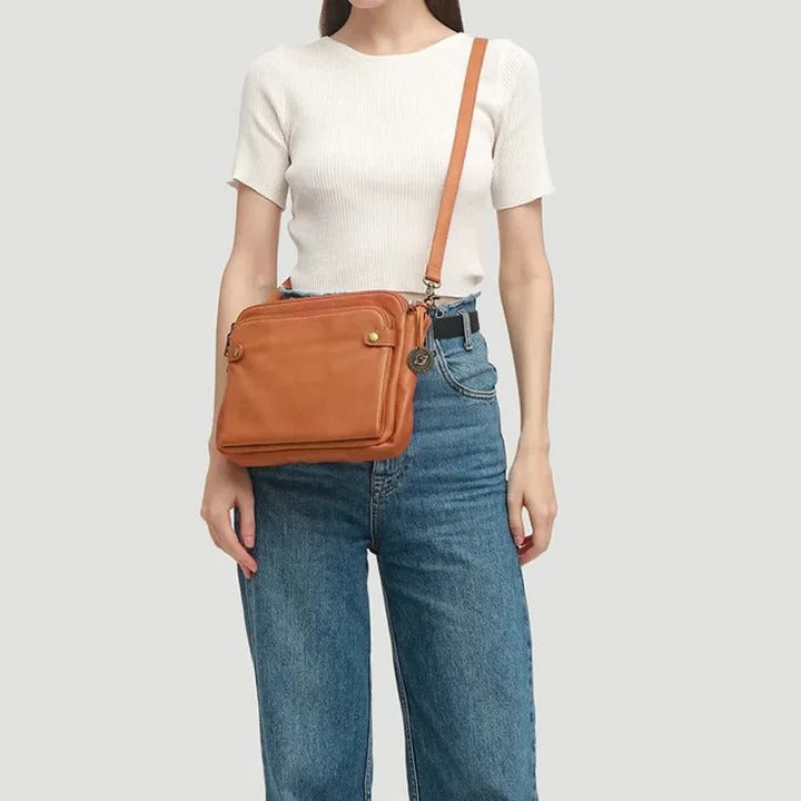 Womens Leather Crossbody Shoulder Bag Three-Layer Design