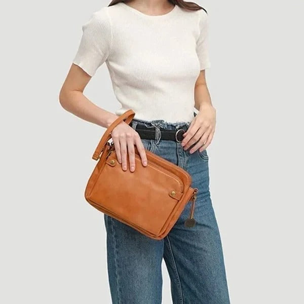 Womens Leather Crossbody Shoulder Bag Three-Layer Design