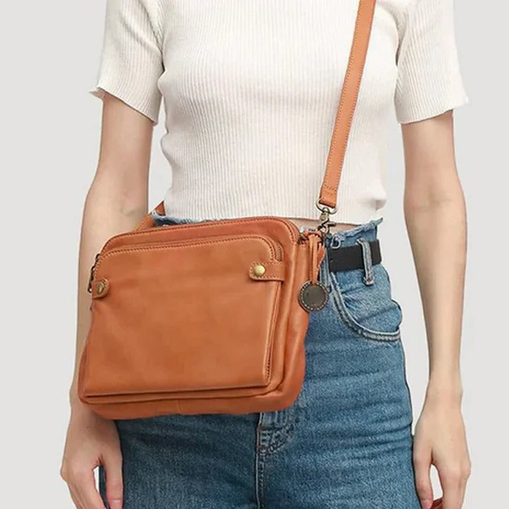 Womens Leather Crossbody Shoulder Bag Three-Layer Design
