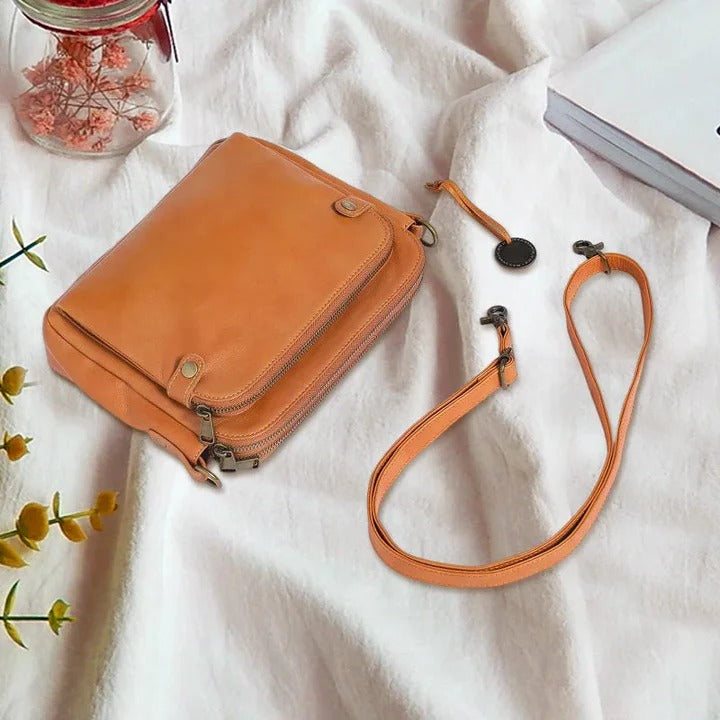 Womens Leather Crossbody Shoulder Bag Three-Layer Design