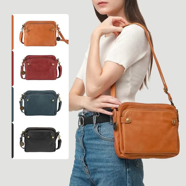 Womens Leather Crossbody Shoulder Bag Three-Layer Design
