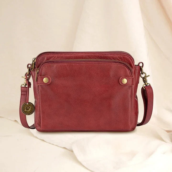 Womens Leather Crossbody Shoulder Bag Three-Layer Design
