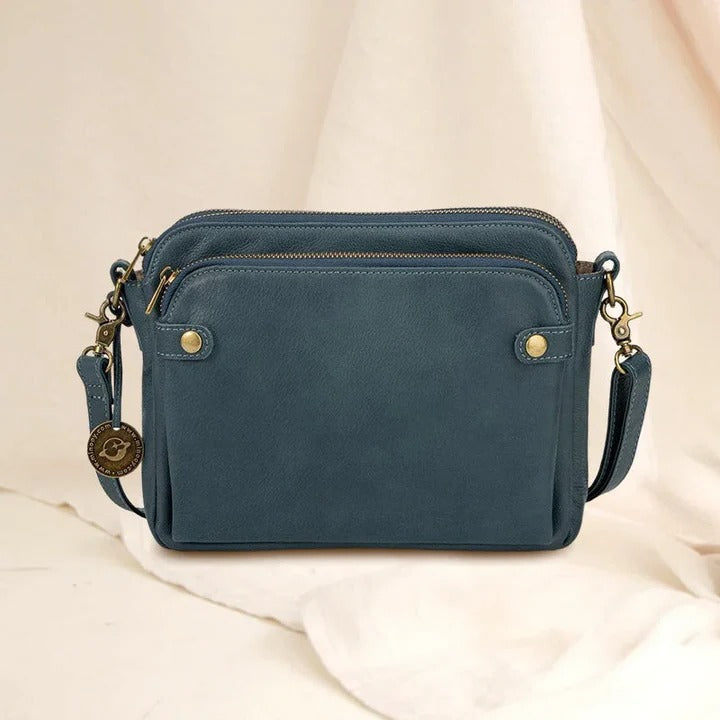 Womens Leather Crossbody Shoulder Bag Three-Layer Design