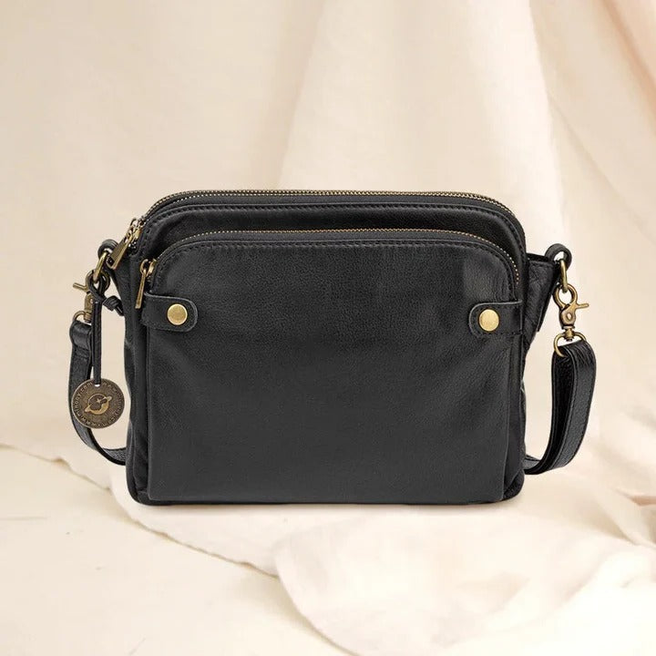 Womens Leather Crossbody Shoulder Bag Three-Layer Design
