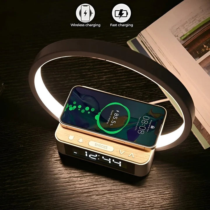 Wireless Charging Table Lamp with Alarm Clock and Touch Control