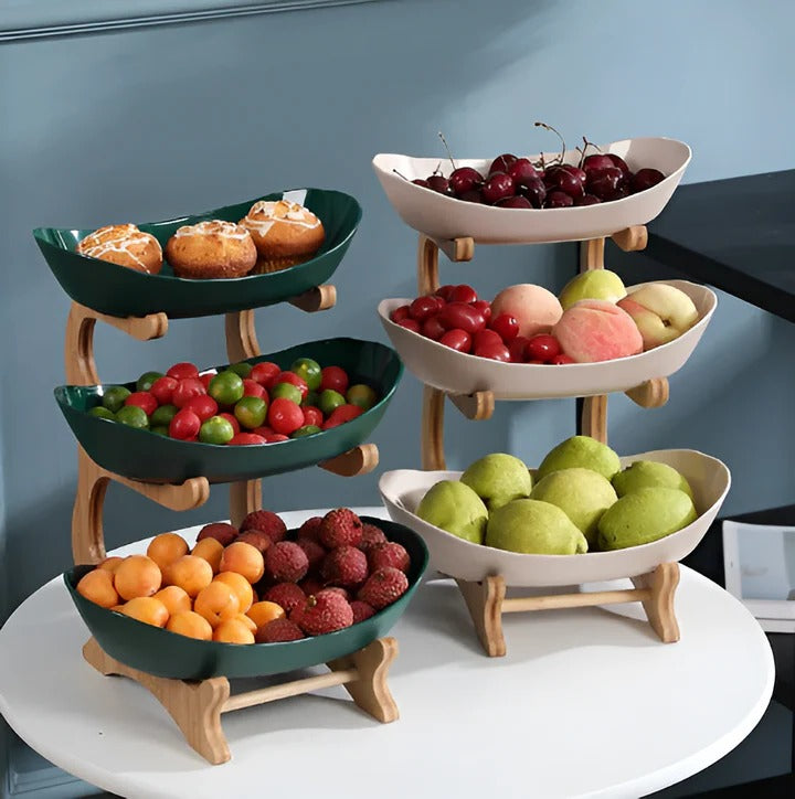 Wooden Tiered Bowl for Fruit and Vegetable Storage