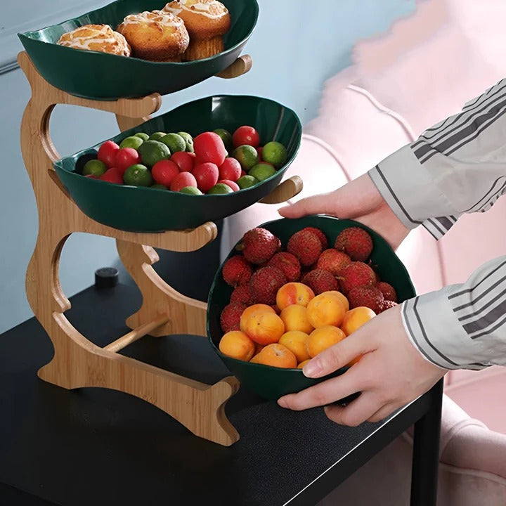 Wooden Tiered Bowl for Fruit and Vegetable Storage