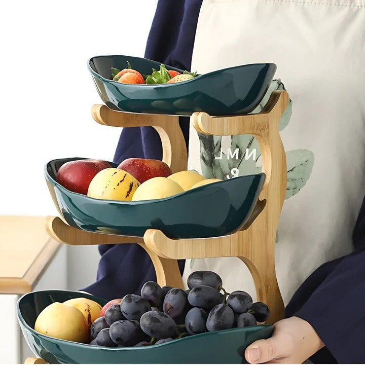 Wooden Tiered Bowl for Fruit and Vegetable Storage