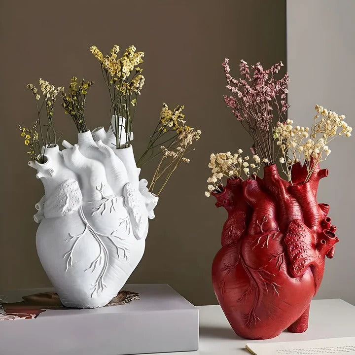 Decorative Heart-Shaped Vase Wooden and Bamboo Material