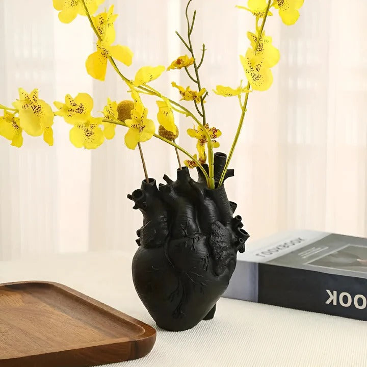 Decorative Heart-Shaped Vase Wooden and Bamboo Material