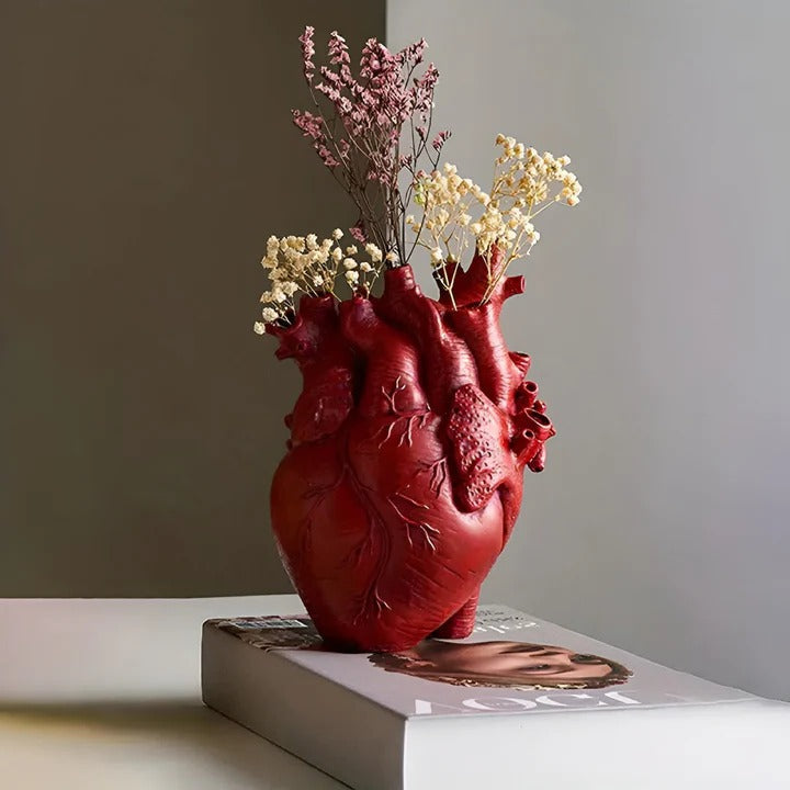 Decorative Heart-Shaped Vase Wooden and Bamboo Material