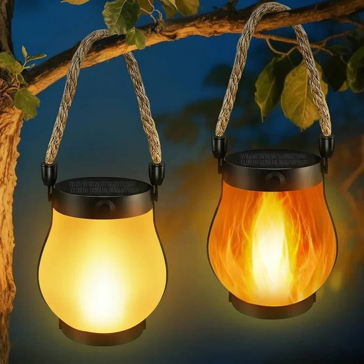 Outdoor Solar Porch Lanterns Waterproof with Flickering Flame