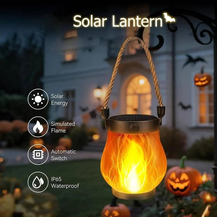 Outdoor Solar Porch Lanterns Waterproof with Flickering Flame