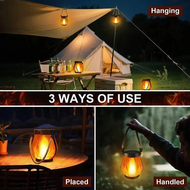 Outdoor Solar Porch Lanterns Waterproof with Flickering Flame