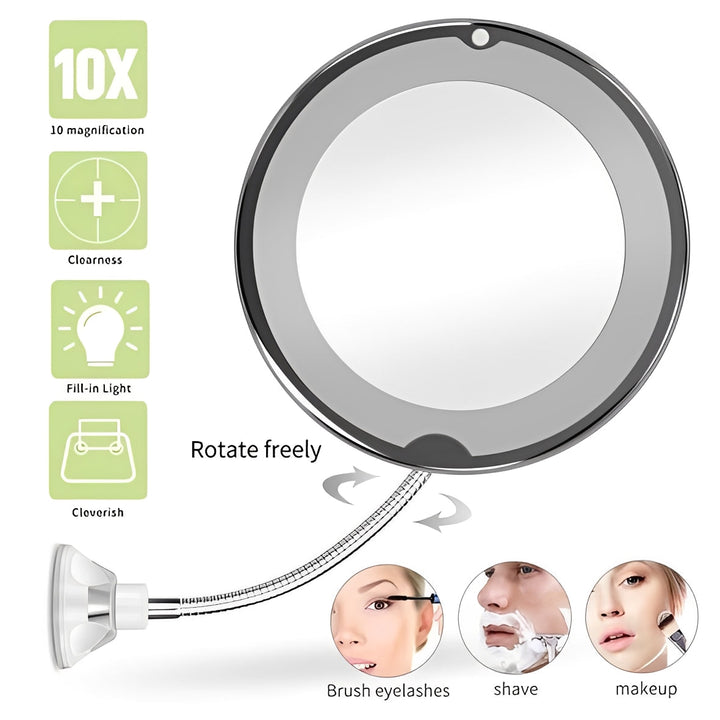 Flexible Magnifying Mirror with 10X and Adjustable Rotation