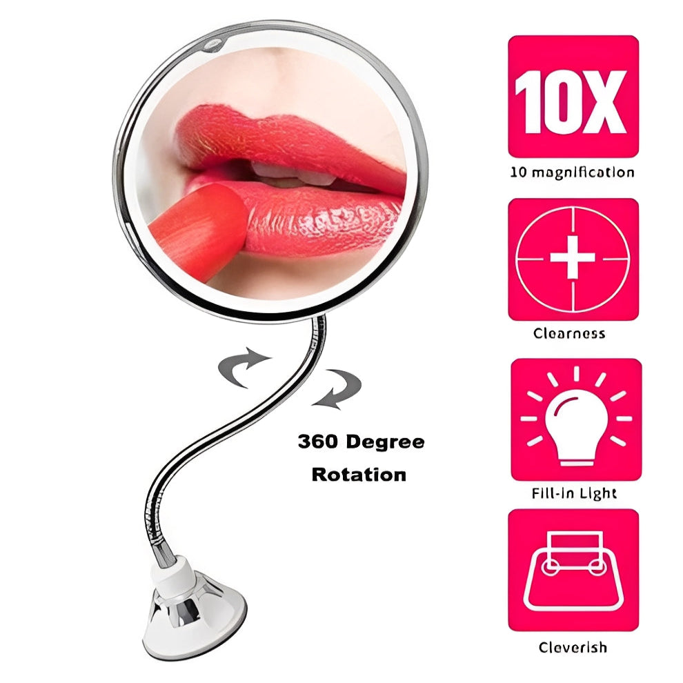 Flexible Magnifying Mirror with 10X and Adjustable Rotation