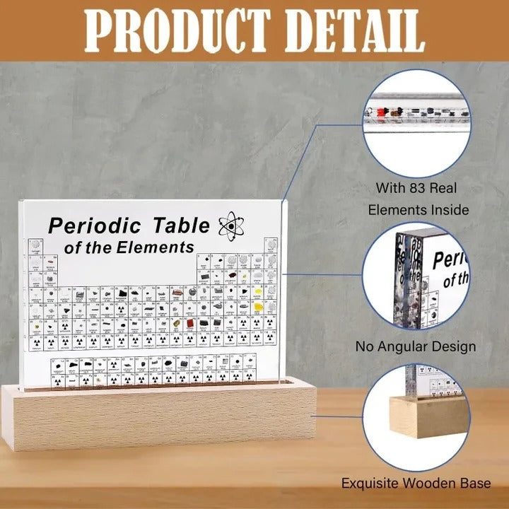 Educational Acrylic Periodic Table with Wooden Base Display