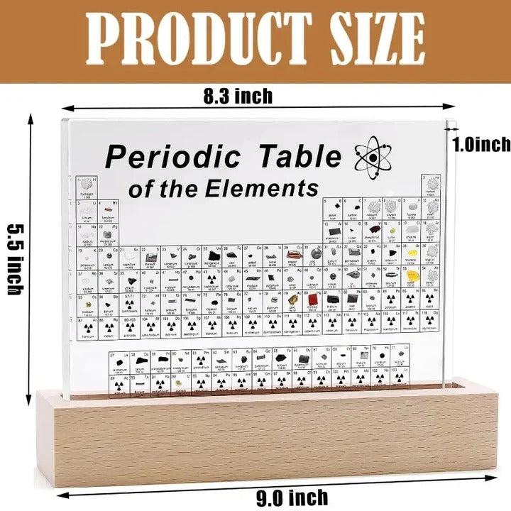 Educational Acrylic Periodic Table with Wooden Base Display
