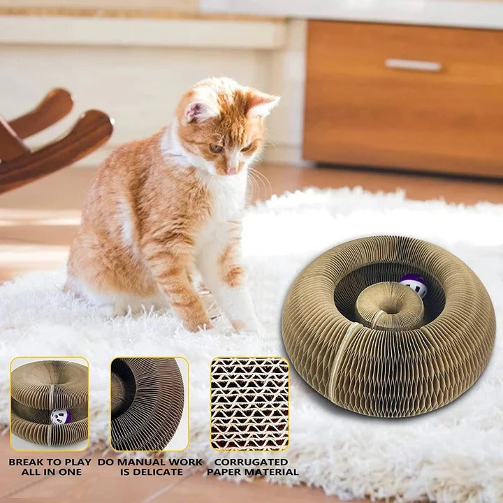 Pet Cat Scratcher with Circular Design and Integrated Ball Track
