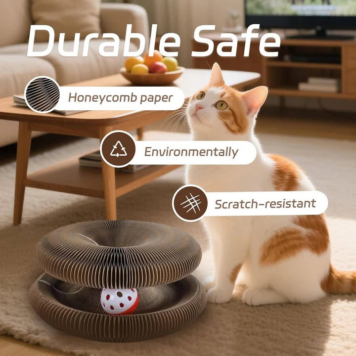 Pet Cat Scratcher with Circular Design and Integrated Ball Track