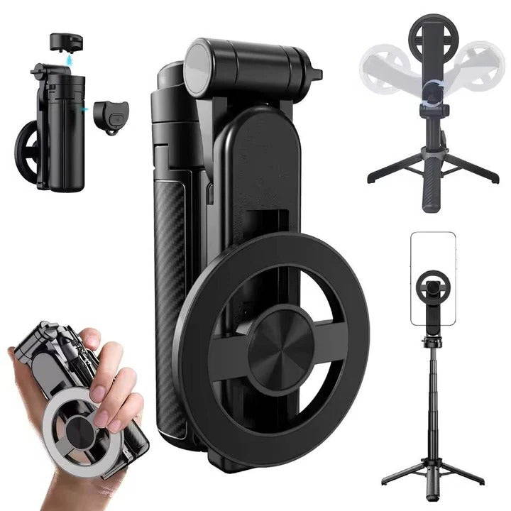 Portable Selfie Stick Tripod with Magnetic Mount and Foldable Design - Lenila