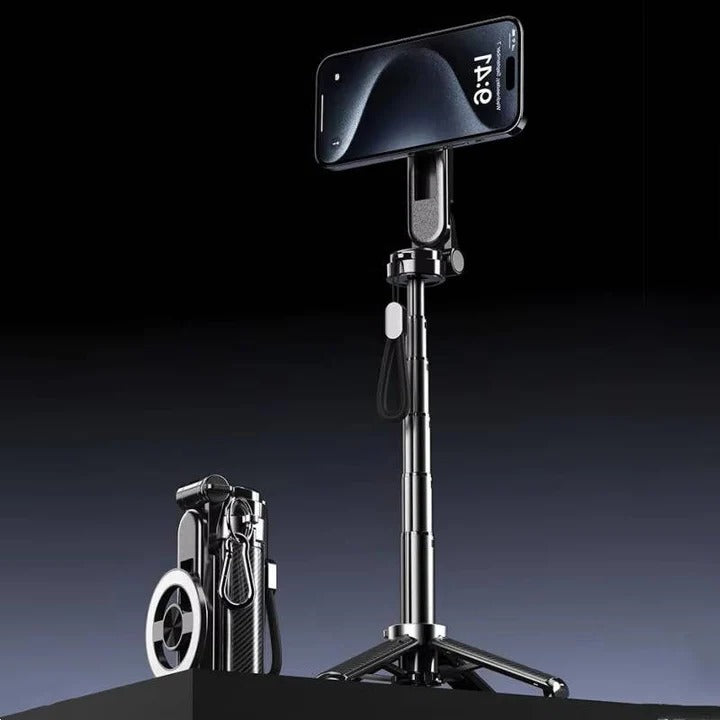 Portable Selfie Stick Tripod with Magnetic Mount and Foldable Design