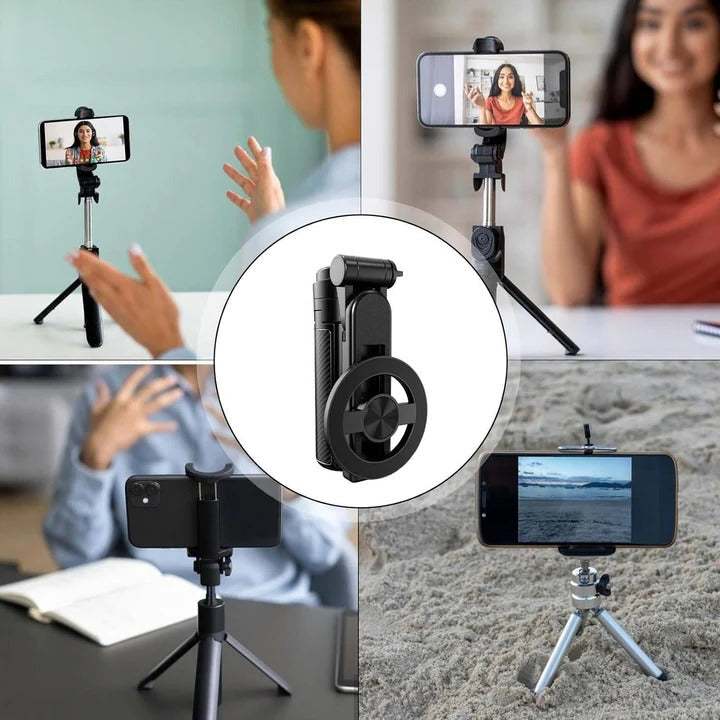Portable Selfie Stick Tripod with Magnetic Mount and Foldable Design