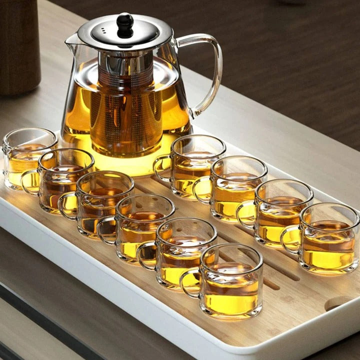 Glass Teapot with Brushed Metal Accents Heat Resistant Design