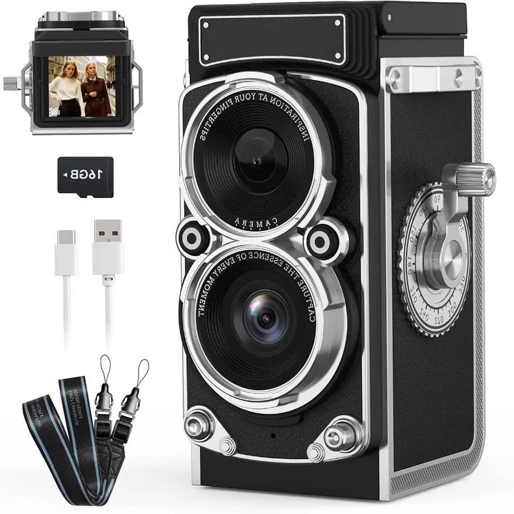 Digital Camera Vintage Style with Rechargeable Battery and Built-in - Lenila