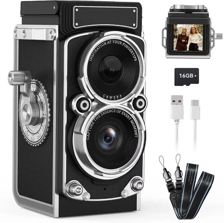 Digital Camera Vintage Style with Rechargeable Battery and Built-in
