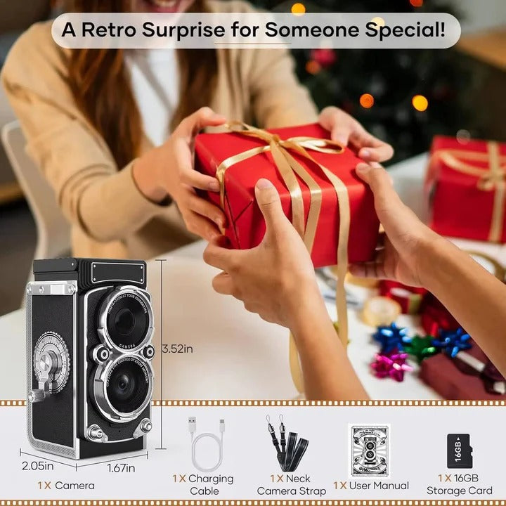 Digital Camera Vintage Style with Rechargeable Battery and Built-in