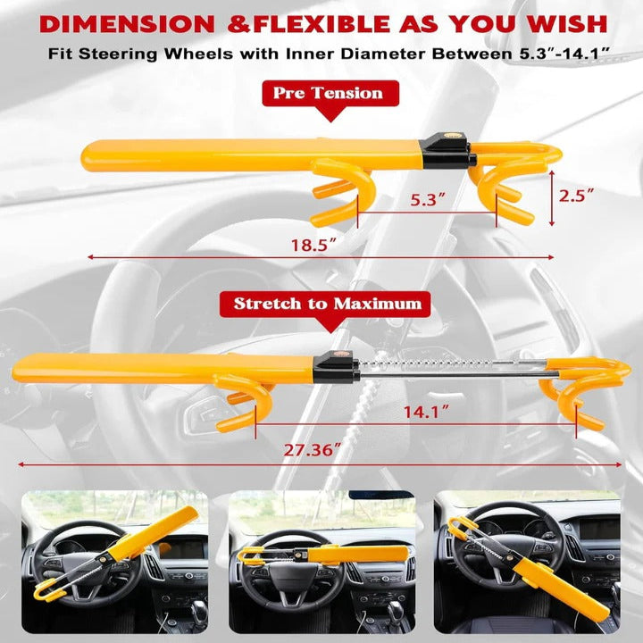 Universal Car Steering Wheel Lock Hardened Steel Adjustable