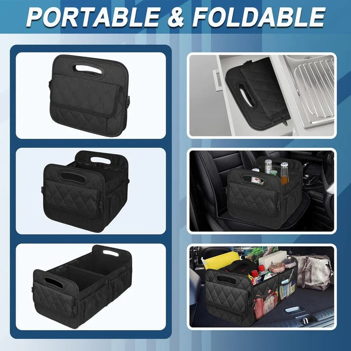 Car Trunk Storage Bag with Internal Dividers and Hook and Loop Closure