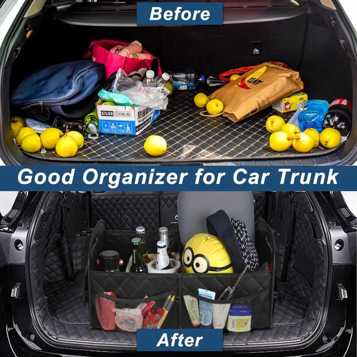 Car Trunk Storage Bag with Internal Dividers and Hook and Loop Closure