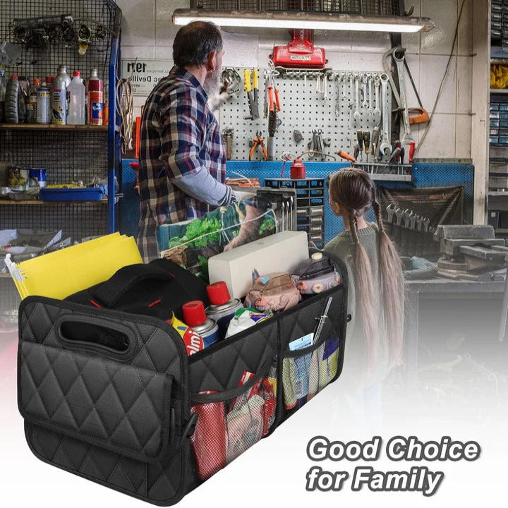 Car Trunk Storage Bag with Internal Dividers and Hook and Loop Closure