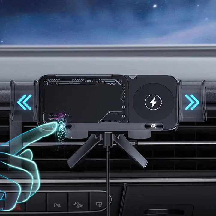 Wireless Car Charger Mount with Auto Clamping Dual Coil Fast Charging