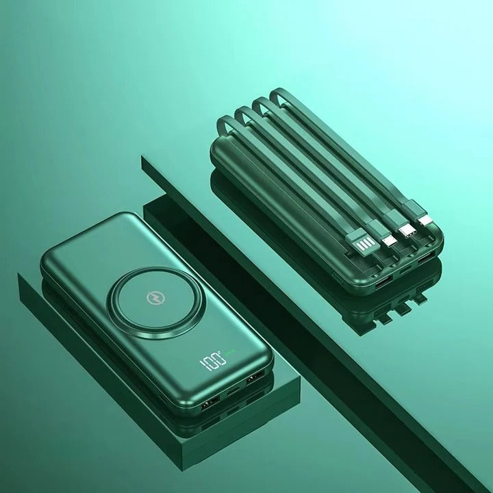 Portable Power Bank with Built-In Cables Wireless Charging 20000mAh - Lenila