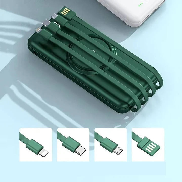 Portable Power Bank with Built-In Cables Wireless Charging 20000mAh