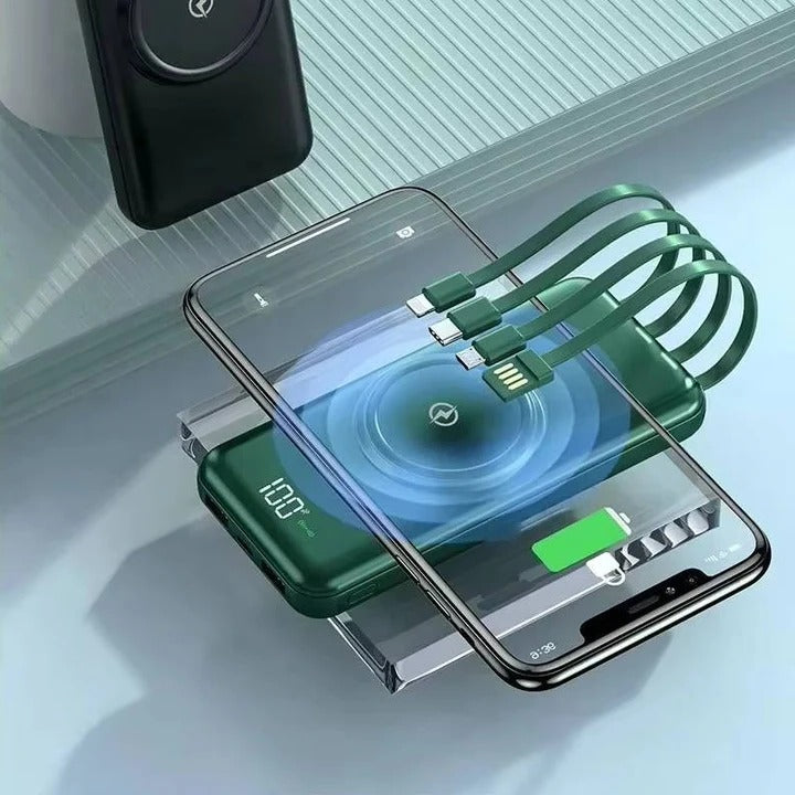 Portable Power Bank with Built-In Cables Wireless Charging 20000mAh