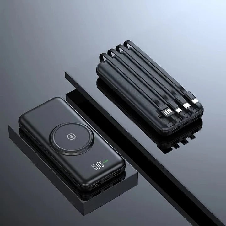 Portable Power Bank with Built-In Cables Wireless Charging 20000mAh