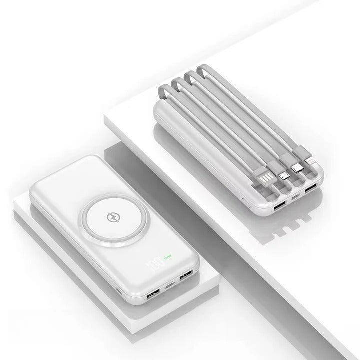 Portable Power Bank with Built-In Cables Wireless Charging 20000mAh