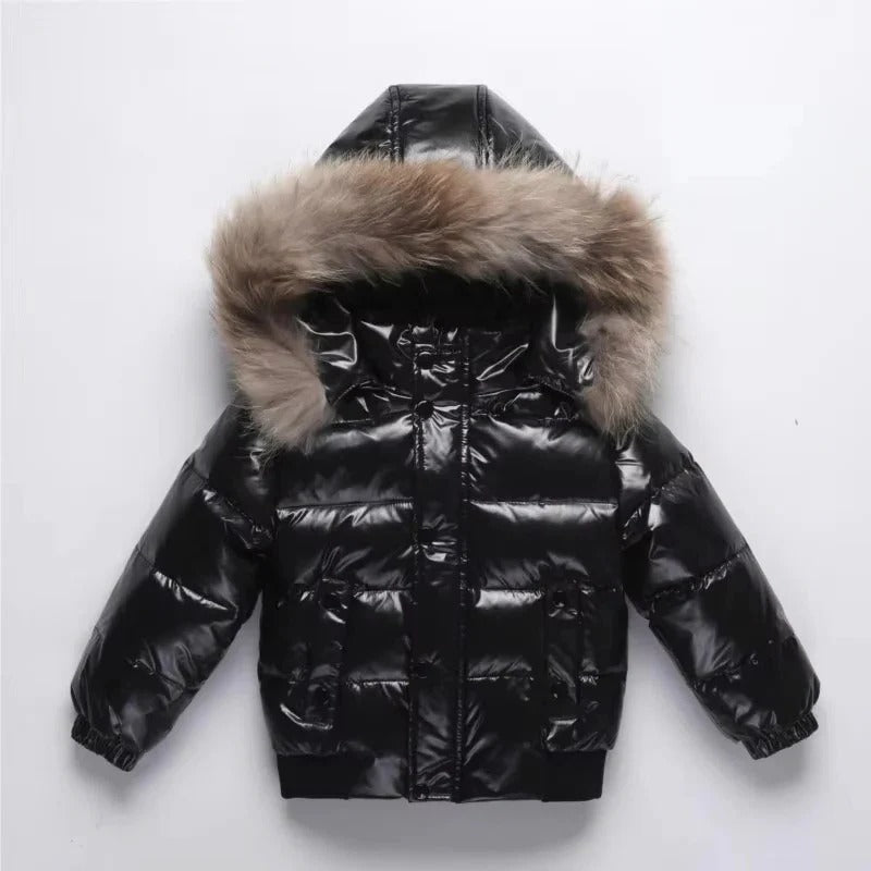 Kids Down Insulated Parka with Water Resistant Shell and Fur Trim Hood - Lenila
