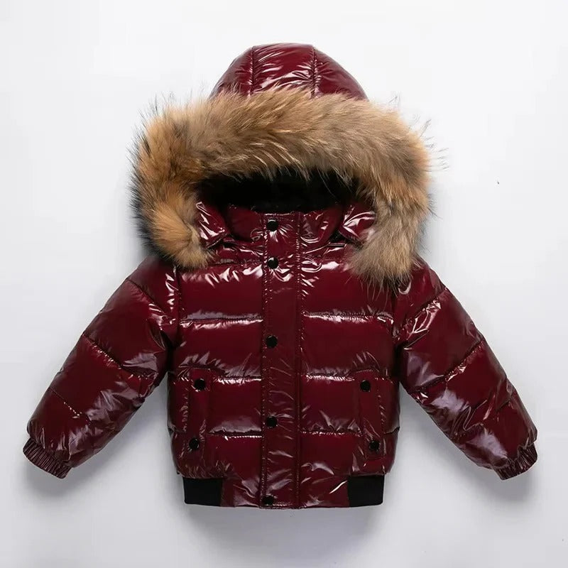 Kids Down Insulated Parka with Water Resistant Shell and Fur Trim Hood