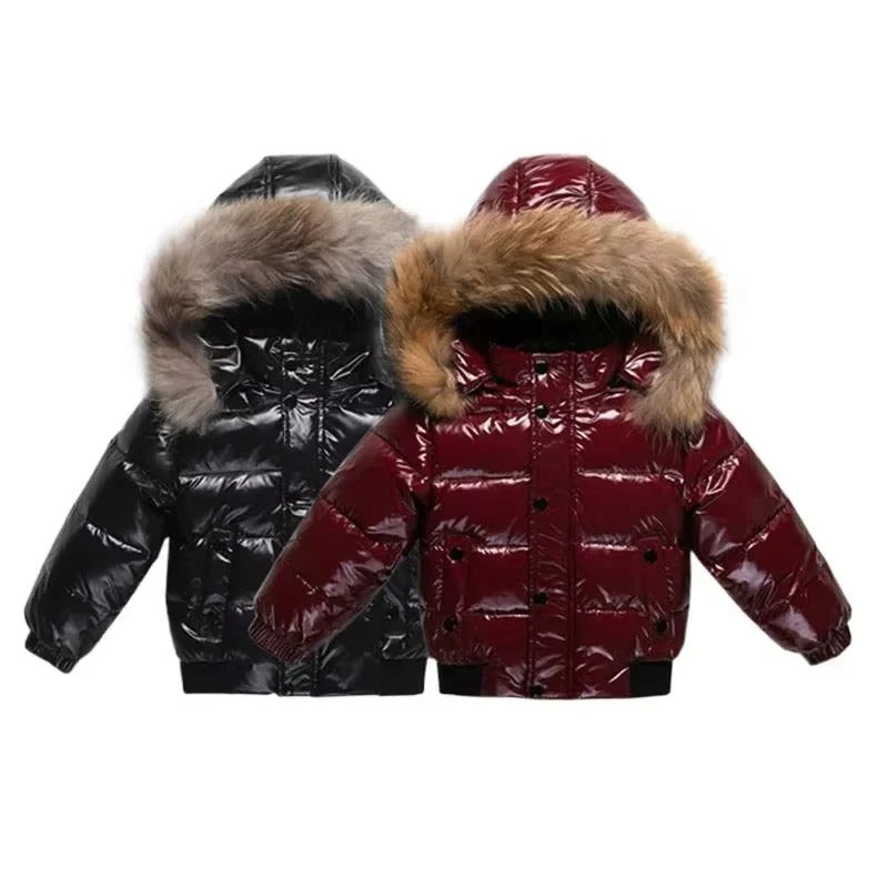Kids Down Insulated Parka with Water Resistant Shell and Fur Trim Hood