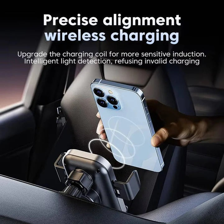 Wireless Car Charger Mount with Auto Clamping Dashboard and Vent Clip